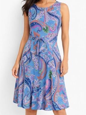 Ralph Lauren Blue Paisley Tie-Waist Midi Dress